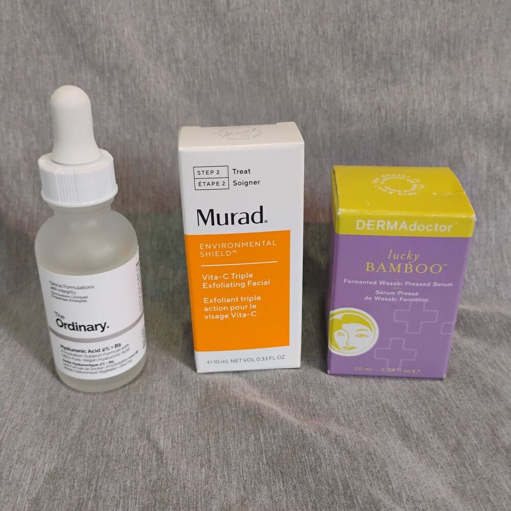3 Pc Skincare Lot The Ordinary Hyaluronic Acid Murad Vita C DERMAdoctor Serum